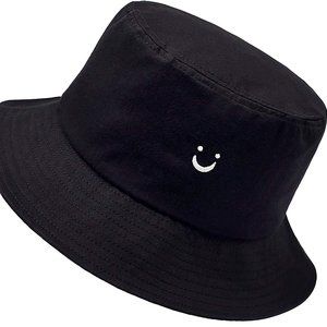 Hat Summer Unisex Face Smile Black